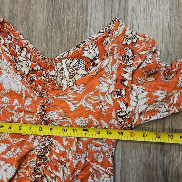 Free People Say The Word Floral Top Womens M Ruby Red Boho Ditsy Cottage Ruched - Picture 8 of 10